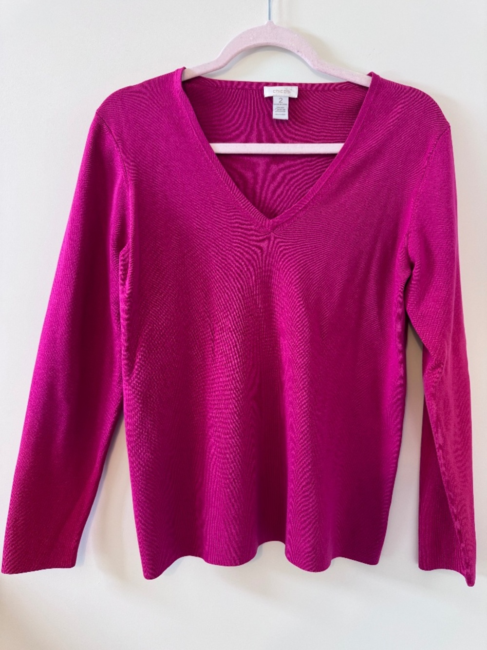 Chico’s Size 2 (12/14) Silk Blend V-Neck Sweater Pink Classic